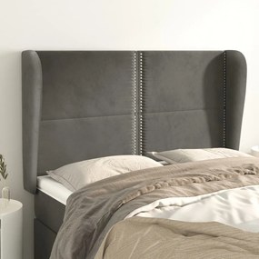 vidaXL Tăblie de pat cu aripioare gri închis 147x23x118/128 cm catifea