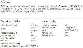 Aplica LED de exterior cu senzor de miscare IP44 HELGA