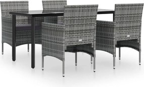 vidaXL Set de servit masa pentru grădină, 5 piese, gri și negru