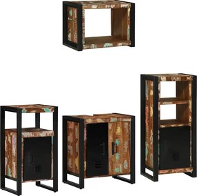 vidaXL Set de mobilier pentru baie cu raft 4 pcs Lemn recuperat masiv