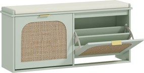 HOMCOM Bancă pentru încălțăminte, banc de depozitare, șezut căptușit, sertare rabatabile, ușă din ratan, 104 x 26 x 47,5 cm, verde | Aosom Romania