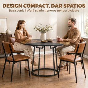 HOMCOM Masă de Dining Rotundă pentru 4-6 Persoane, Blat Bicolor MDF și Metal, 120x120x75 cm, Maro Rustic și Negru | Aosom Romania