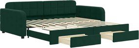 vidaXL Pat de zi cu extensie și sertare verde închis 100x200cm catifea