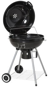 Gratar cu Carbune Capac si Termometru Outsunny, Grilaj Dublu, Metal Negru | Aosom RO