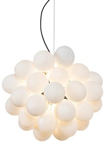 Lampă suspendată Art Deco neagră cu sticlă opalescentă cu 8 lumini rotundă - Uvas