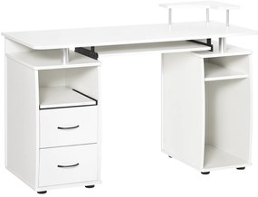 HOMCOM Birou PC din PAL și Oțel Alb cu Tastatură și Raft Monitor, Spațiu Generos de Lucru, 2 Sertare, Design Modern, 120x55x85 cm | Aosom Romania