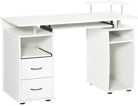 HOMCOM Birou PC din PAL și Oțel Alb cu Tastatură și Raft Monitor, Spațiu Generos de Lucru, 2 Sertare, Design Modern, 120x55x85 cm | Aosom Romania