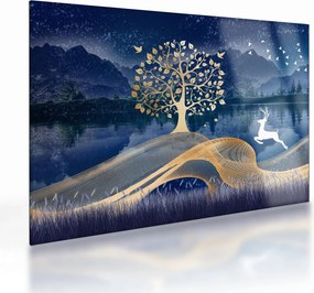 Tablou pe sticlă - Cerbi în luna plină (70x50 cm)