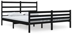3103692 vidaXL Cadru de pat dublu, negru, 135x190 cm, lemn masiv de pin