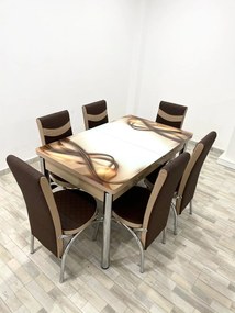 Set masa extensibila 130 / 170 x 80 cm cu 6 scaune, model 1134