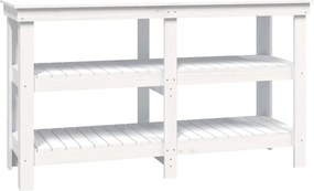 vidaXL Banc de lucru, alb, 142,5x50x80 cm, lemn masiv pin