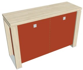 Dulap mic Verno+ S 140 x 46 x 90 cm, uși de sticlă, salcâm / portocaliu