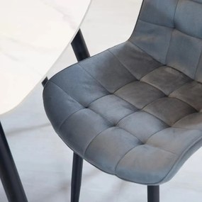 Set masa 80 cm blat MDF si  4 scaune Dnv Homs catifea gri, picioare metalice negre
