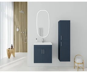 Set dulap baza suspendat Drop Lines Venus cu 2 usi bleumarin si lavoar 50 cm alb