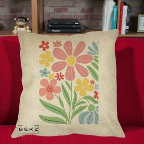 Perna Decorativa Flori Grafice Roz Pastel, 40x40 cm, Crem, Husa Detasabila, Perna Inclusa, BEKZ®