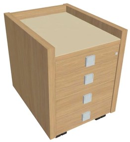 Comodă mobilă Verno 47 x 60 cm cu sticlă, 4 sertare, stejar deschis / vanilie