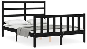 3191890 vidaXL Cadru de pat cu tăblie, negru, 140x190 cm, lemn masiv