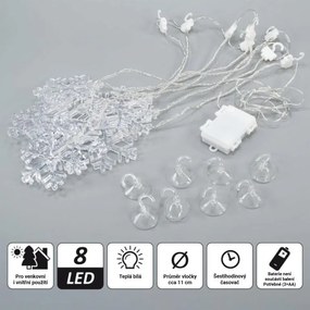 Perdea luminoasă de Crăciun, fulgi de zăpadă, 8 LED-uri, alb