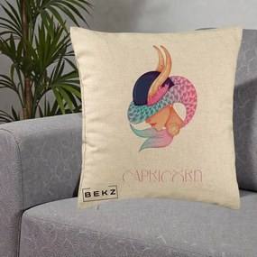 Perna Personalizata Zodiac Capricorn Cowgirl, 40x40 cm, Bej, Husa Detasabila, Perna Inclusa, BEKZ®
