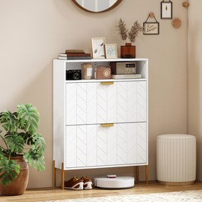 HOMCOM Dulap pentru pantofi 16 perechi, dulap îngust cu 2 sertare rabatabile, compartiment deschis, alb | Aosom Romania