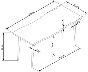 Masa Larson stejar natur/negru - L120xl80xh77 cm
