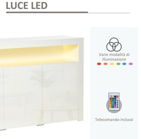 HOMCOM Bufet Modern cu 3 Usi cu lumini LED Colorate si Telecomanda din lemn, 155x40x92cm - Alb | Aosom Ro