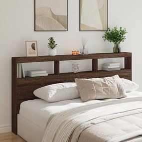 839223 vidaXL Tăblie de pat cu dulap și LED, stejar maro, 200x17x102 cm