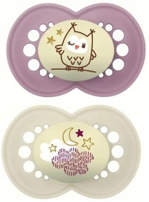 Suzetă ortodontică din silicon MAM, Original Night Girl, 6 m+, liliac/crem, 2 buc.