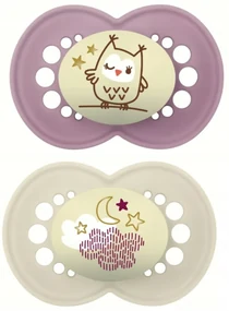 Suzetă ortodontică din silicon MAM, Original Night Girl, 6 m+, liliac/crem, 2 buc.