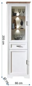 Vitrina cu 2 usi si 1 sertar Jasmine, Pin Alb si Pin Antic, 66 Cm