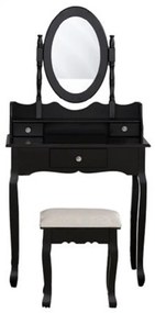 Set Denise, Masă de toaletă pentru machiaj cu oglindă, 3 sertare, scaun, Negru,