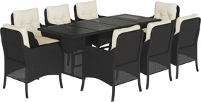 vidaXL Set mobilier de grădină cu perne, 9 piese, negru, poliratan
