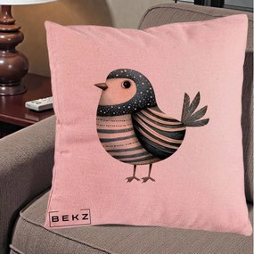 Perna Decorativa Pasare Teal Decorativa Dungata, 40x40 cm, Roz, Husa Detasabila, Perna Inclusa, BEKZ®