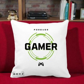 Perna Personalizata Forever Gamer, 40x40 cm, Alba Mata, Husa Detasabila, Perna Inclusa, BEKZ®