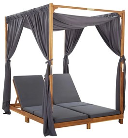 vidaXL Șezlong dublu cu perdele și perne, lemn masiv de acacia