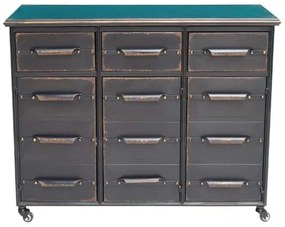 Comoda neagra, din metal, cu 3 sertare si 3 usi, aspect industrial, Lupin
