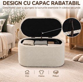 HOMCOM Set 3 piese cu spațiu de depozitare din catifea raiată, pentru living și dormitor, crem | Aosom Romania