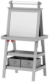 AIYAPLAY Chevalet pentru copii 3 în 1 cu tablou alb magnetic, tablou pentru cretă, roleu de hârtie, 2 coșuri, 3-6 ani, gri | Aosom Romania