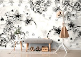 Tapet bijuterii florale alb-negru