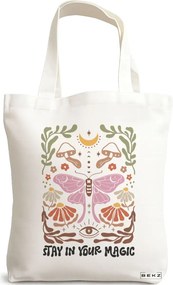 Sacosa de Panza pentru Cumparaturi, Geanta Tote Boho Style 4, 38x34.5 cm, Alba, BEKZ®