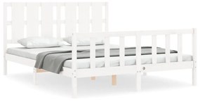 3192242 vidaXL Cadru de pat cu tăblie, alb, 160x200 cm, lemn masiv