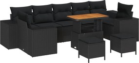 vidaXL Set de canapele pentru grădină 10 pcs Negru poliratan