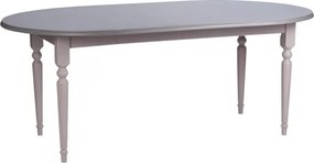Masă dining extensibilă rotundă din lemn masiv, gri, 4–5 locuri, cu prelungitor și picioare strunjite, finisaj patinat, 78 x 116 cm, „Provence”