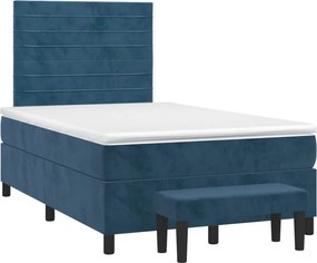 vidaXL Pat box spring cu saltea, albastru închis, 120x190 cm, catifea