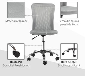 Vinsetto Scaun de Birou Ergonomic Fără Cotiere din Țesătură tip Plasă Gri | Aosom Romania