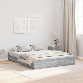 vidaXL Cadru de pat cu depozitare cu sertar cu headboard sonoma gri 135 x 190 cm