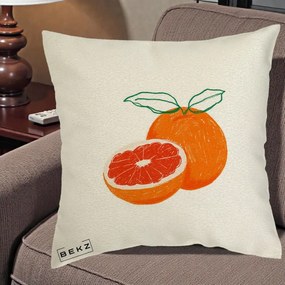 Perna Decorativa Grepfrut Citrus, 40x40 cm, Ecru, Husa Detasabila, Perna Inclusa, BEKZ®