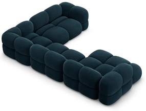 Colțar albastru închis cu tapițerie din catifea (cu colț pe partea dreaptă/în formă de "U") Loretto – Cosmopolitan Design