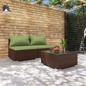 3101404 vidaXL Set mobilier relaxare grădină cu perne 3 piese maro poliratan