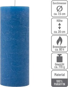 Set de lumânări rustice, 20 cm, Ø 7,5 cm, albastru, 4 buc.